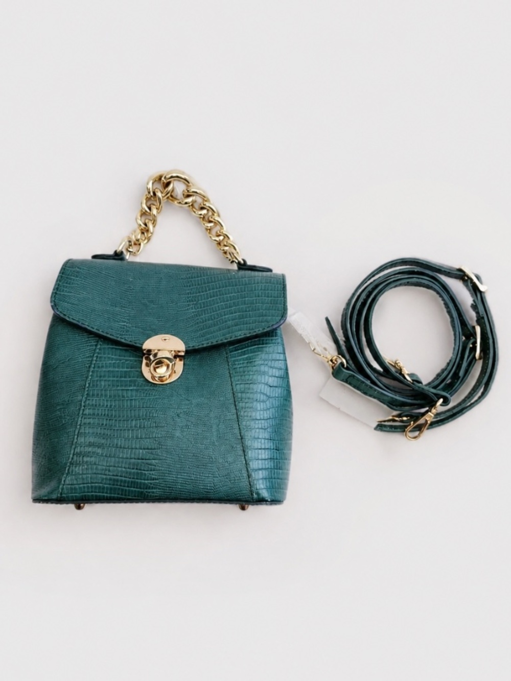 Divina Firenze Green Croc Embossed Italian Leather Crossbody Bag